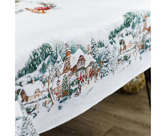 Скатертина 135х300 гобеленова з велюром Зимове місто Прованс (031299), Тип: скатертини, Основний колір: зелений, Форма скатертини: прямокутна, Розмір: 135x300, зображення 3