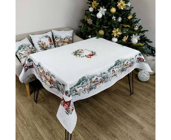 Скатерть 135х180 гобеленовая с велюром Зимове місто Прованс (031293), Тип: скатерти, Цвет: зеленый, Форма скатерти: прямоугольная, Размер: 135x180, изображение 4