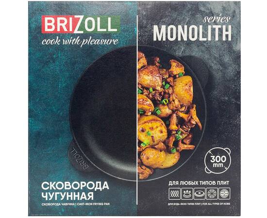 Сковорода чавунна із чавунною кришкою 300х60 мм Monolith Brizoll (M3060U-1), Колір: чорний, Тип: сковорода, Форма: кругла, Діаметр (см): 30, зображення 3