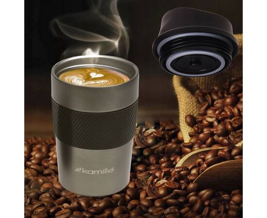 Термокружка 360 мл с TPR вставкой (графит) Kamille (2150), изображение 3