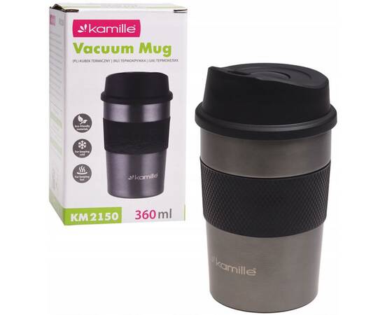 Термокружка 360 мл с TPR вставкой (графит) Kamille (2150), изображение 4