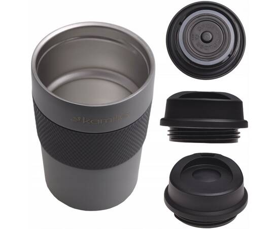 Термокружка 360 мл с TPR вставкой (серый) Kamille (2151), изображение 2