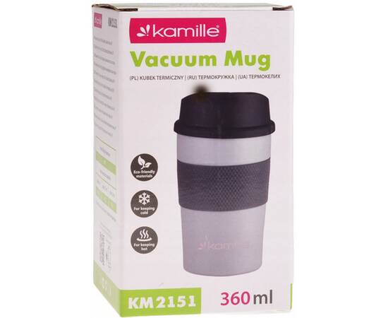 Термокружка 360 мл с TPR вставкой (серый) Kamille (2151), изображение 4