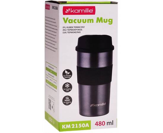 Термокружка 480 мл с TPR вставкой (графит) Kamille (2150A), изображение 4