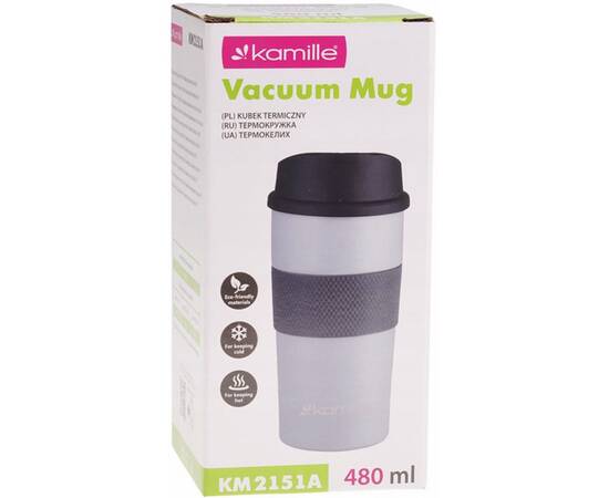 Термокухоль 480 мл з TPR вставкою (сірий) Kamille (2151A), зображення 4