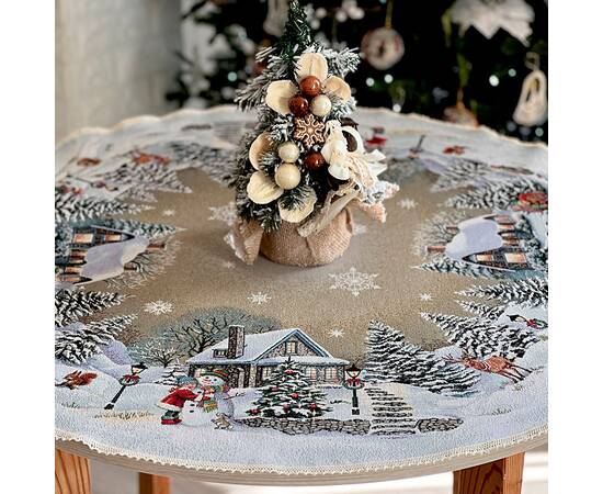 Скатерть круглая с кружевом O90 LiMaSo (ROUND1267M-90D), Тип: скатерти, Цвет: бежевый, Форма скатерти: круглая, Размер: Ø90, изображение 3