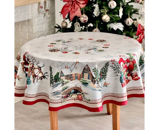 Скатертина кругла O160 LiMaSo (FROSTY-160D), Тип: скатертини, Основний колір: червоний, Форма скатертини: кругла, Розмір: Ø160, зображення 2