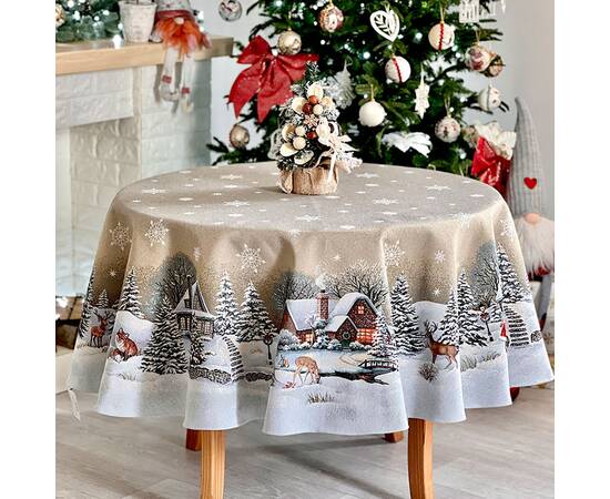 Скатертина кругла O140 LiMaSo (ROUND1267-140D), Тип: скатертини, Основний колір: бежевий, Форма скатертини: кругла, Розмір: Ø140, зображення 2