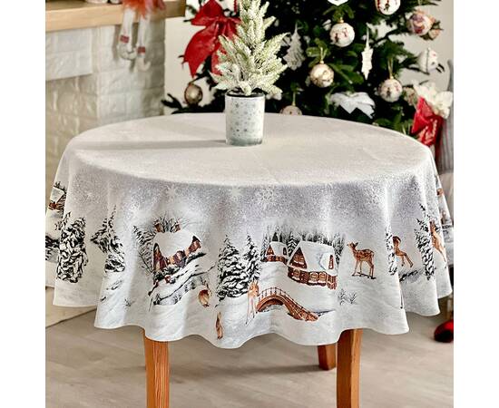 Скатерть круглая O160 LiMaSo (WINTER-160D), Тип: скатерти, Цвет: коричневый, Форма скатерти: круглая, Размер: Ø160, изображение 2