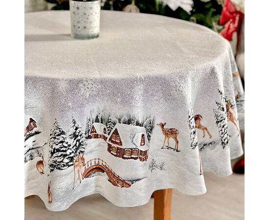 Скатерть круглая O160 LiMaSo (WINTER-160D), Тип: скатерти, Цвет: коричневый, Форма скатерти: круглая, Размер: Ø160, изображение 3