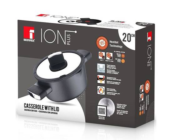 Каструля з кришкою Bergner Ion plus, 20 см (BG-35910-BK), Тип: каструля, Об'єм: 2 л, Колір: чорний, зображення 4