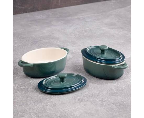 Набір керамічних міні-каструль з кришками Bergner Excalibur, зелений, овал, 2 шт (BG-13365-GR), зображення 4