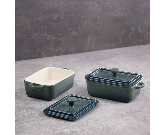 Набір керамічних міні-каструль із кришками Bergner Excalibur, зелений, прямокутні, 2 шт (BG-13363-GR), зображення 2