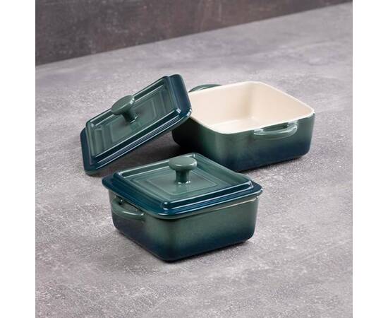 Набір керамічних міні-каструль із кришками Bergner Excalibur, зелений, прямокутні, 2 шт (BG-13364-GR), зображення 4