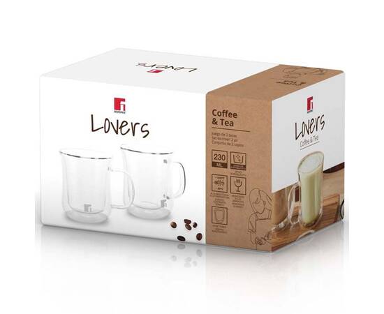 Набір скляних чашок Bergner Coffee & tea lovers, 230 мл, 2 шт (BG-20115-MM), зображення 4