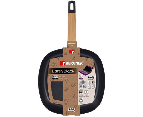 Сковорода гриль Bergner Earth black, 28 см (BG-34625-BK), Колір: чорний, Тип: сковорода гриль, Форма: квадратна, Діаметр (см): 28, зображення 4