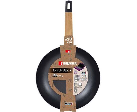 Вок Bergner Earth black, 28 см (BG-34627-BK), Цвет: черный, Тип: сковорода вок, Форма: круглая, Диаметр (см): 28, изображение 4