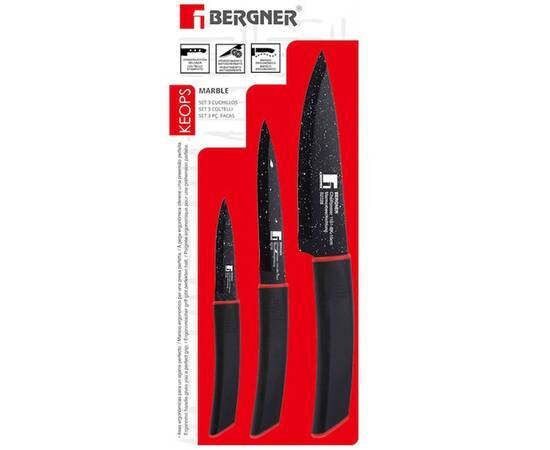 Набір ножів із покриттям "під мрамор" Bergner Keops marble, 3 шт (BG-1151-BK), зображення 3