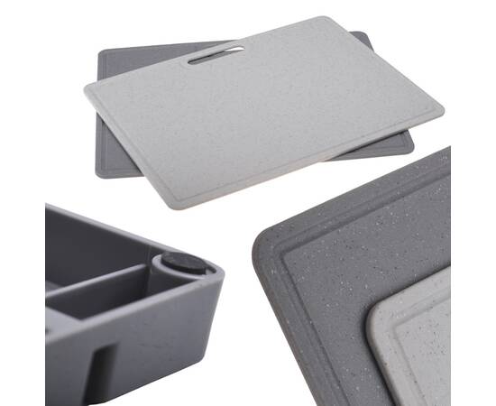 Набір обробних дощок (2 дошки + підставка) сірий 40x30x0,6см Kamille (10079), зображення 2