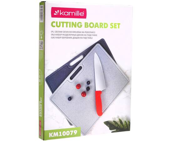 Набір обробних дощок (2 дошки + підставка) сірий 40x30x0,6см Kamille (10079), зображення 3