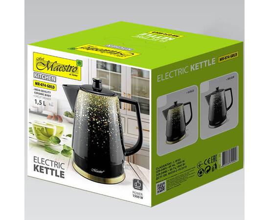 Чайник керамічний електричний 1,5 л Maestro (MR074-GOLD), зображення 3
