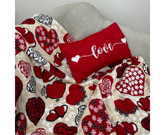 Плед 90х130 вязаный Серця LOVE Прованс (033025), Цвет: красный, Размер: 90x130, изображение 2