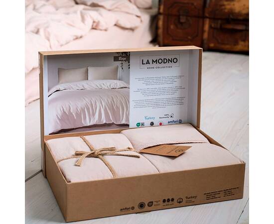 Постельное белье La Modno 200х220 STONEWASHED BEIGE (200298), Размер: двуспальный евро 200х220, Основной цвет: бежевый, изображение 4