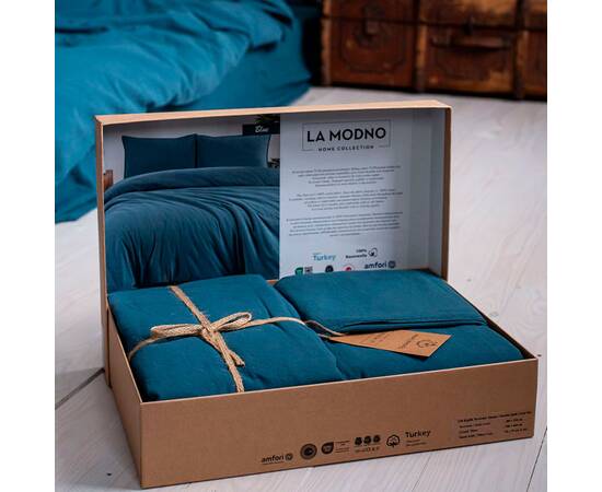 Постельное белье La Modno 200х220 STONEWASHED BLUE (200294), Размер: двуспальный евро 200х220, Основной цвет: голубой, изображение 4