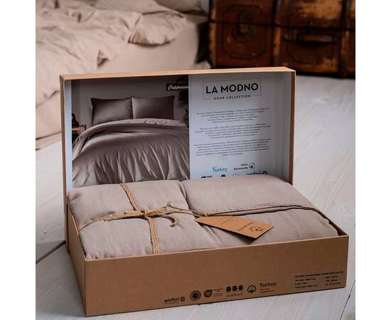 Постельное белье La Modno 2шт(160х220) STONEWASHED CAPPUCCINO (200301), Размер: семейный 2шт(160x220), Основной цвет: капучино, изображение 5