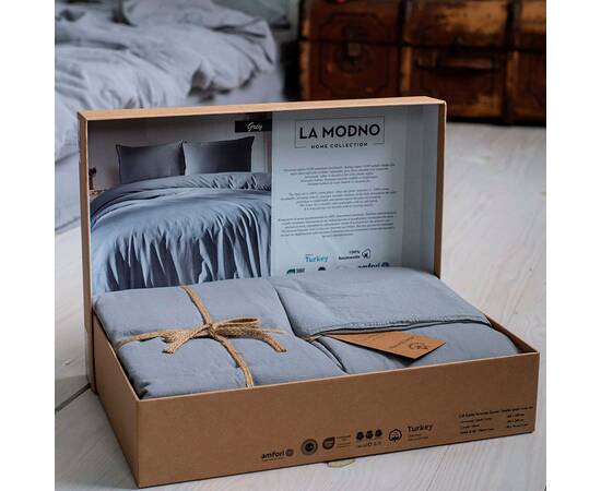Постельное белье La Modno 2шт(160х220) STONEWASHED GRAY (200302), Размер: семейный 2шт(160x220), Основной цвет: серый, изображение 4