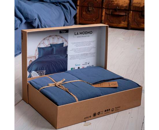 Постельное белье La Modno 2шт(160х220) STONEWASHED DARK BLUEBERRY (200321), Размер: семейный 2шт(160x220), Основной цвет: синий, изображение 4