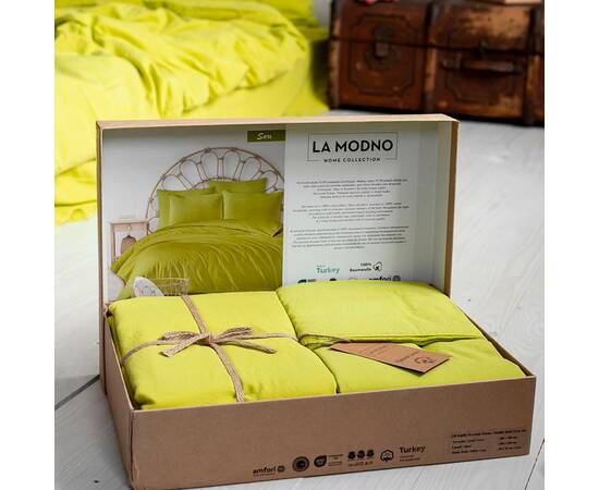 Постельное белье La Modno 160х220 STONEWASHED LIME (200310), Размер: полуторный 160х220, Основной цвет: салатовый, изображение 4