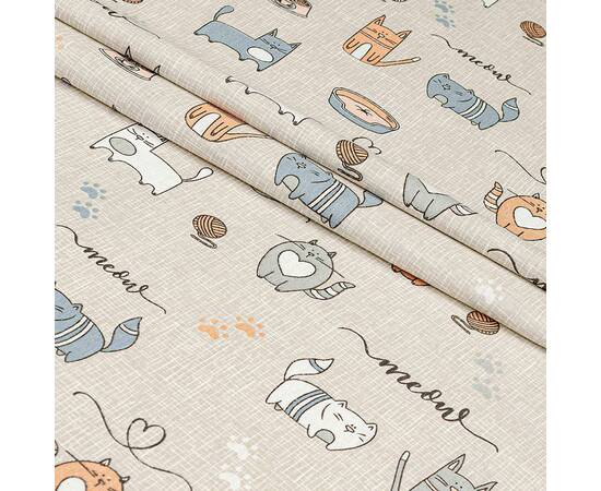 Полуторний комплект Home Line Бязь 145х214 (1 нав. 50х70) КОТЯЧА РАДІСТЬ бежевий (174437), Розмір: полуторний 145х210, Основний колір: бежевий, зображення 2