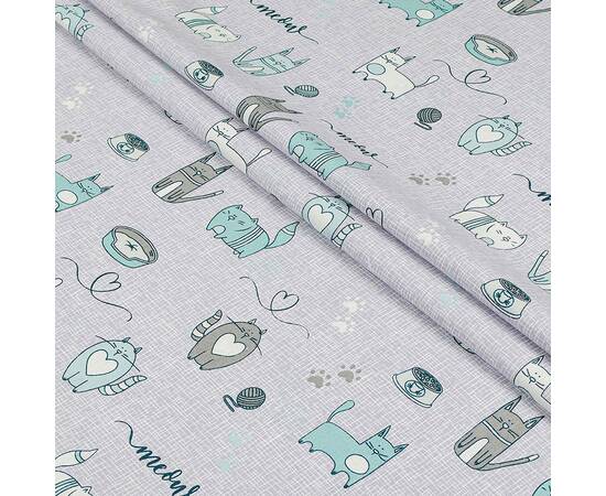 Полуторный комплект Home Line Бязь 145х214 (1 нав 50х70) КОТЯЧА РАДІСТЬ бирюзовый (179197), Размер: полуторный 145х210, Основной цвет: бирюзовый, изображение 2