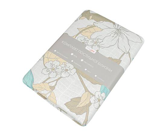 Полуторный комплект Home Line Бязь 145х214 (1 нав 50х70) ВЕСНЯНИЙ ВЕЧІР голубой / ПАРКЕТ бежевый (168341), изображение 2