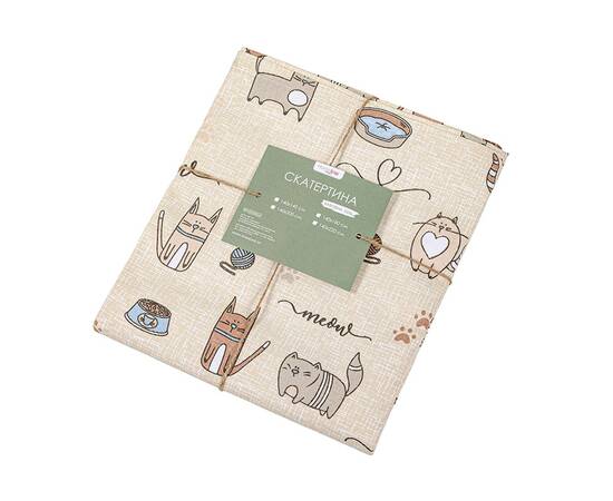 Скатертина Home Line 120Х150 КІТ НА КУХНІ пісочний (175271), Тип: скатертини, Основний колір: коричневий, Форма скатертини: прямокутна, Розмір: 120x150, зображення 2