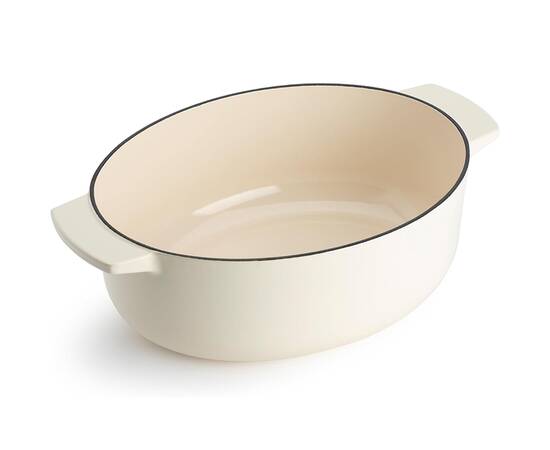 Гусятница чугунная с крышкой KitchenAid, 30 см 5,6 л, цвет миндальный крем (CC006062-001), изображение 3