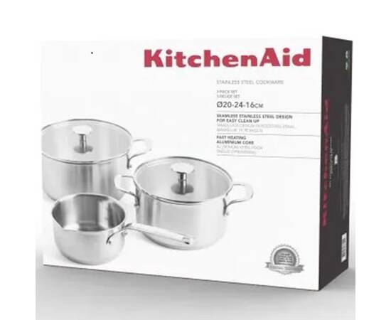 Набір посуду KitchenAid, 5 предметів, 16/20/24 см 1,5/3,1/4,8 л (CC005088-001), зображення 3