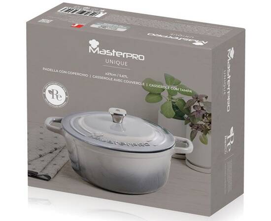 Каструля чавунна з кришкою MasterPro Unique, 5,67 л (BGMP-3831), Тип: каструля, Об'єм: 5,67 л, Колір: сірий, зображення 4
