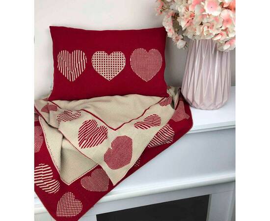 Плед 100х150 вязаный Серця Прованс (025050), Цвет: красный, Размер: 100x150, изображение 3