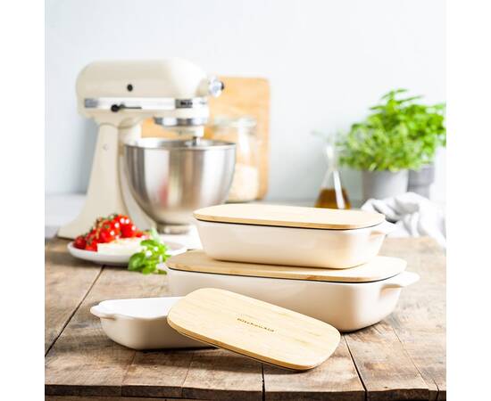 Форма для випічки з кришкою KitchenAid керамогранітна, 6,5 х15, 5х26 см 0,9 л, кремовий колір (CC006105-001), зображення 5
