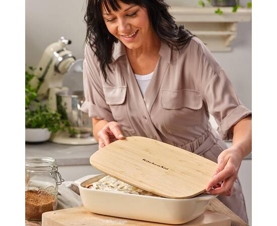Форма для випічки з кришкою KitchenAid керамогранітна, 8,8 х24, 8х40, 4 см 3,8 л, кремовий колір (CC006109-001), зображення 5