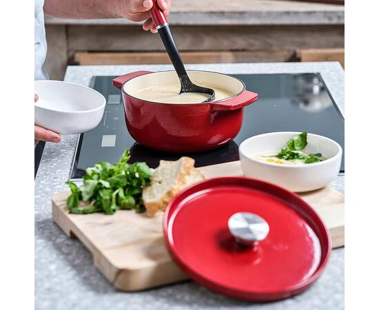 Каструля чавунна з кришкою KitchenAid, 22 см 3,3 л, червона (CC006057-001), Тип: каструля, Об'єм: 3,3 л, Колір: червоний, зображення 5