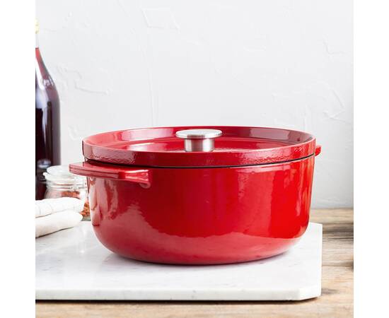 Кастрюля чугунная с крышкой KitchenAid, 26 см 5,2 л, красная (CC006060-001), Тип: кастрюля, Объем: 5,2 л, Цвет: красный, изображение 3