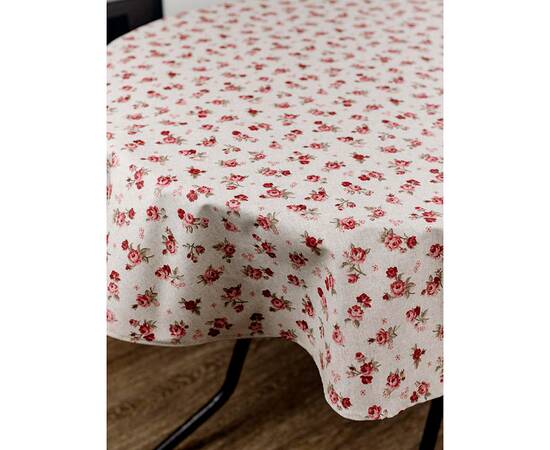 Скатерть пятноустойчивая Симфони D-180 Червоні трояндочки на натюрель Прованс (033837), Тип: скатерти, Цвет: красный, Форма скатерти: круглая, Размер: Ø180, изображение 2