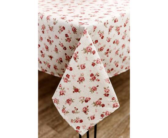 Скатертина плямостійка Симфони 136х220 Червоні розочки на натюрель Прованс (033591), Тип: скатертини, Основний колір: червоний, Форма скатертини: прямокутна, Розмір: 136x220, зображення 2