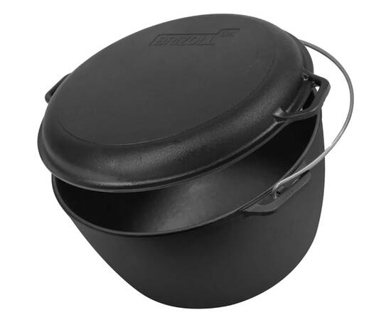 Казан туристический чугунный с чугунной крышкой - сковородой 10 л Туризм Brizoll (KT10-2), Объем казана: 10 л, Наличие крышки: с крышкой-сковородой, изображение 2