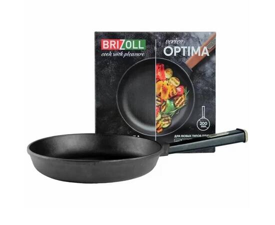 Чавунна сковорода зі скляною кришкою 280х55 мм з ручкою Optima-Black Brizoll (O2840-P1-C), Колір: чорний, Тип: сковорода, Форма: кругла, Діаметр (см): 28, зображення 2