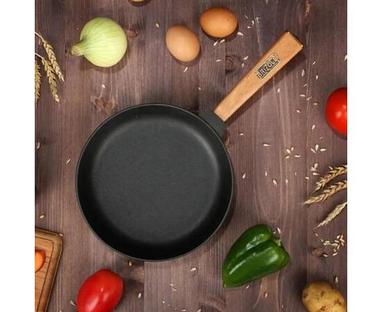 Сковорода чугунная со стеклянной крышкой 280х55 мм с ручкой Optima Brizoll (O2840-P-C), Цвет: коричневый, Тип: сковорода, Форма: круглая, Диаметр (см): 28, изображение 2