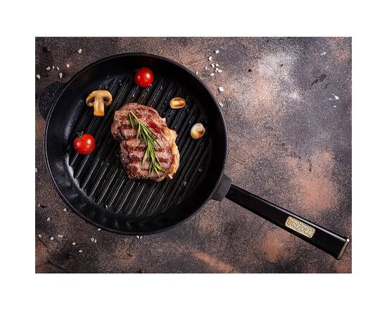 Сковорода чавунна гриль 260х54, 5 мм з ручкою Optima-Black Brizoll (O2640G-P1), Колір: чорний, Тип: сковорода гриль, Форма: кругла, Діаметр (см): 26, зображення 2